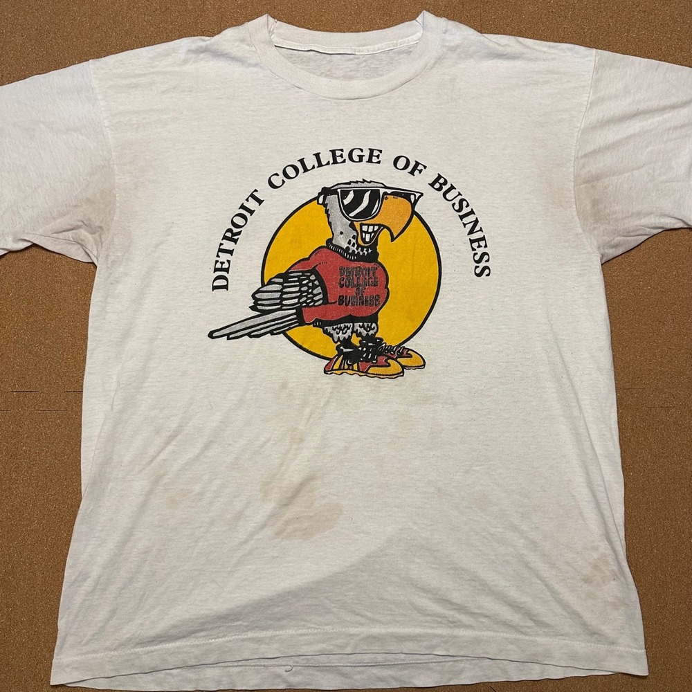 Vintage Detroit College of Business T-Shirt Mens XL White Eagle Mascot Graphic